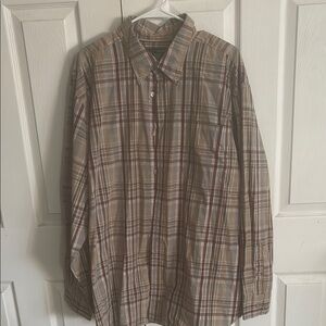 Basic Editions Men's Plaid Shirt - Beige and Burgundy